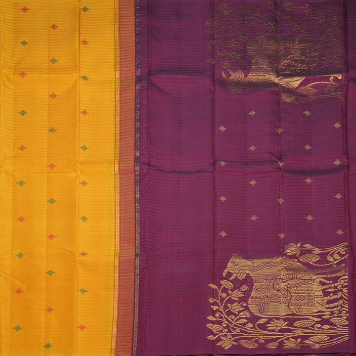 Hayagrivas Handloom Mustard Yellow Kanjivaram Silk Saree KBF390F1-1
