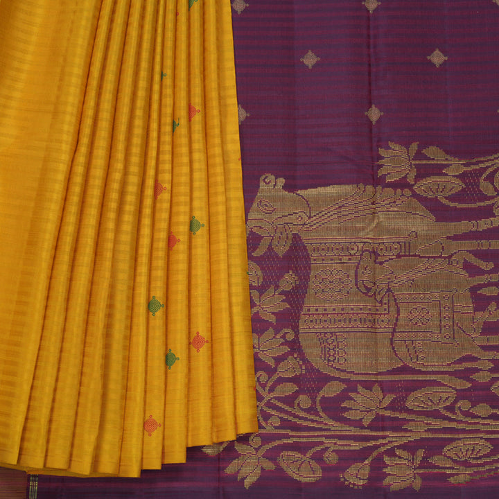 Hayagrivas Handloom Mustard Yellow Kanjivaram Silk Saree KBF390F1-1