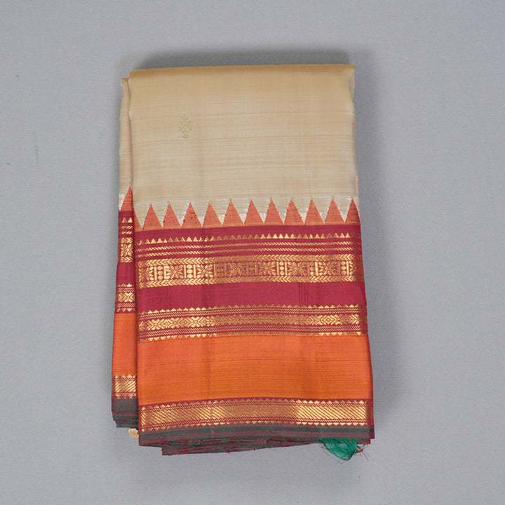 Hayagrivas Handloom Sandal Kanjivaram Silk Saree with Orange Border KBF390F6-1