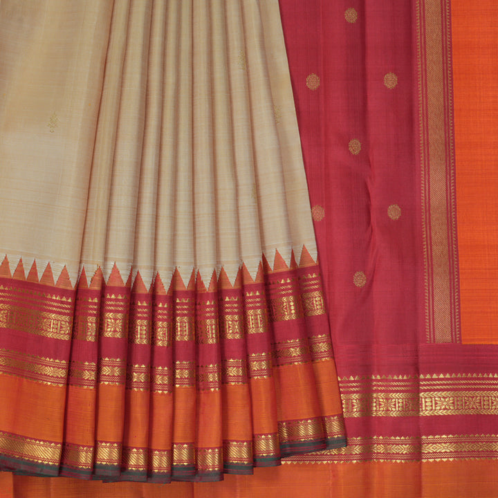 Hayagrivas Handloom Sandal Kanjivaram Silk Saree with Orange Border KBF390F6-1