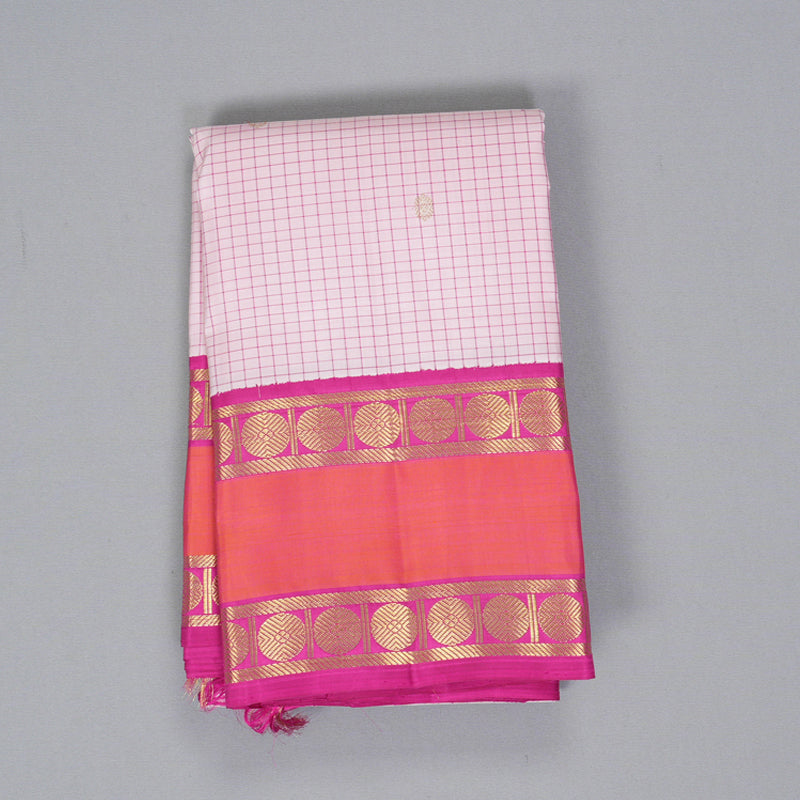 Hayagrivas Handloom Baby Pink Kanjivaram Silk Saree with Orange Border KBF390F7-1