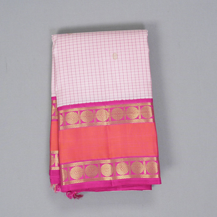 Hayagrivas Handloom Baby Pink Kanjivaram Silk Saree with Orange Border KBF390F7-1