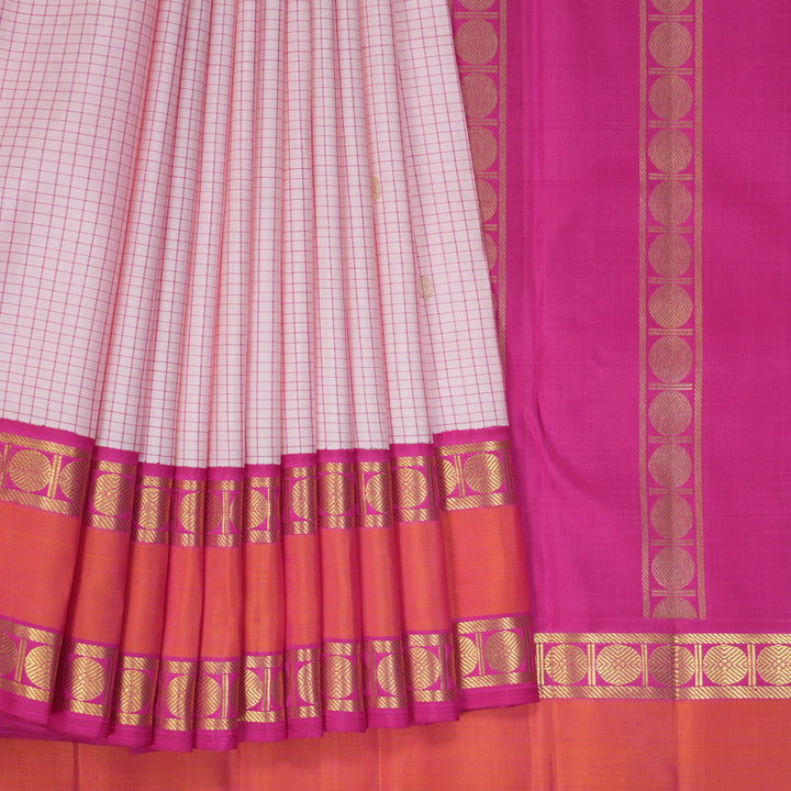 Hayagrivas Handloom Baby Pink Kanjivaram Silk Saree with Orange Border KBF390F7-1