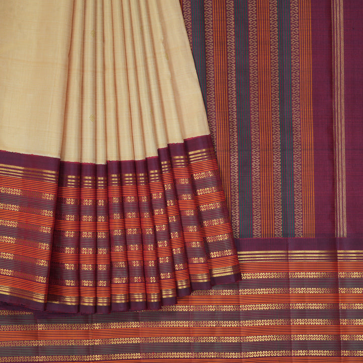Hayagrivas Handloom Sandal Kanjivaram Silk Saree with Wine Maroon Border KBF390F8-1