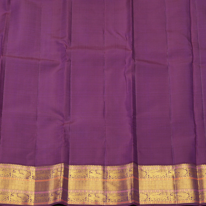 Hayagrivas Handloom Golden Yellow Kanjivaram Silk Saree with Purple Border KBF392F1-1