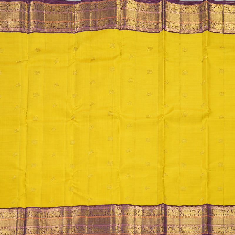 Hayagrivas Handloom Golden Yellow Kanjivaram Silk Saree with Purple Border KBF392F1-1