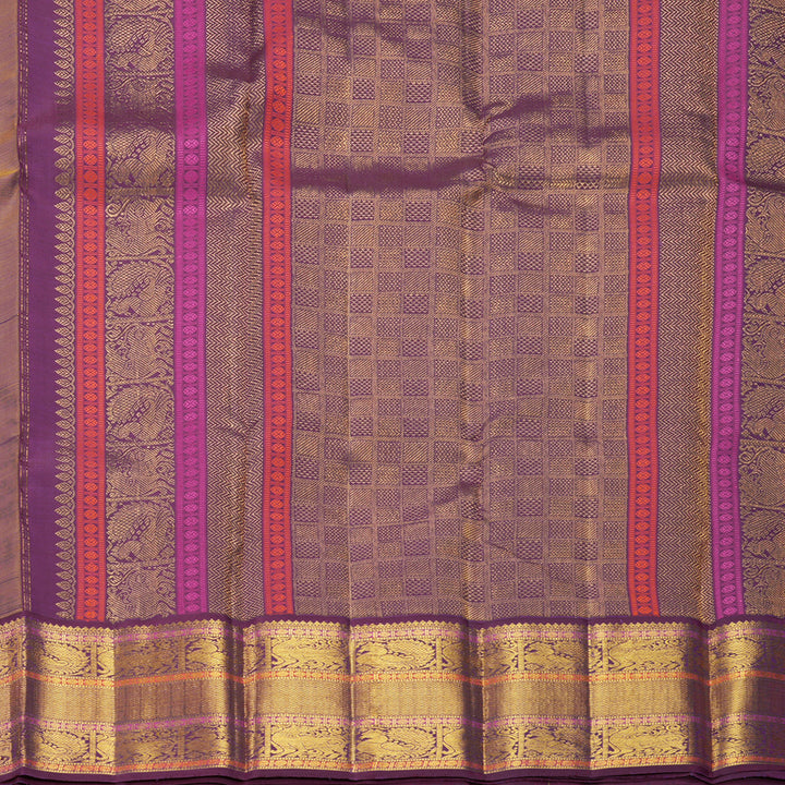 Hayagrivas Handloom Golden Yellow Kanjivaram Silk Saree with Purple Border KBF392F1-1