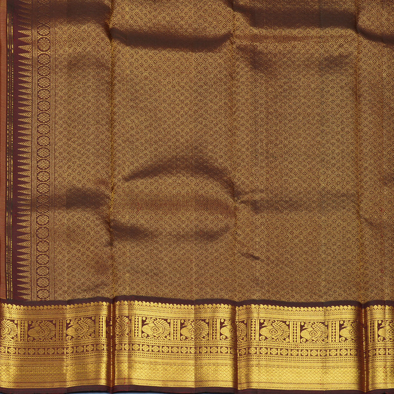 Hayagrivas Handloom Golden Yellow Kanjivaram Silk Saree with Dark Maroon Border KBF392F1-5