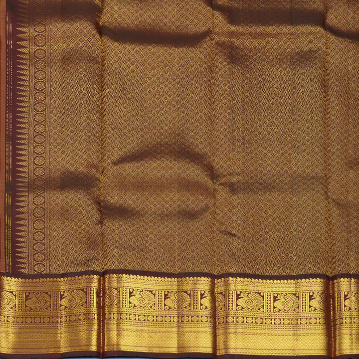 Hayagrivas Handloom Golden Yellow Kanjivaram Silk Saree with Dark Maroon Border KBF392F1-5