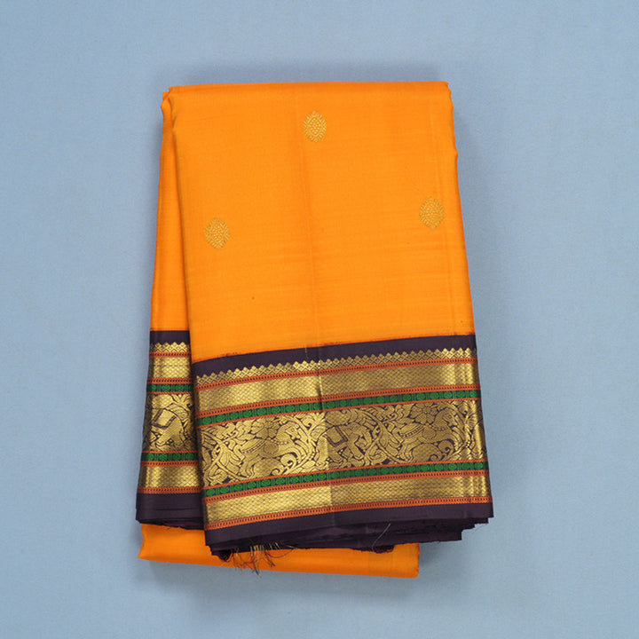 Hayagrivas Handloom Orange Kanjivaram Silk Saree with Plum Purple Border KBF392F2-1