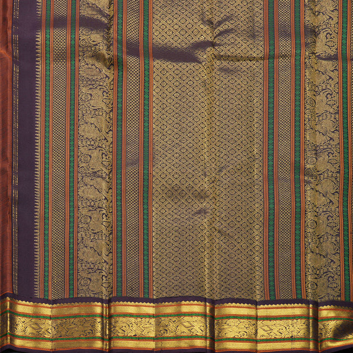 Hayagrivas Handloom Orange Kanjivaram Silk Saree with Plum Purple Border KBF392F2-1