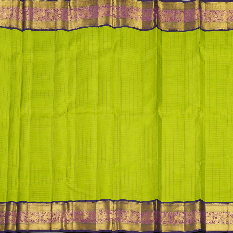Hayagrivas Handloom Parrot Green Kanjivaram Silk Saree with Violet Border KBF392F3-1
