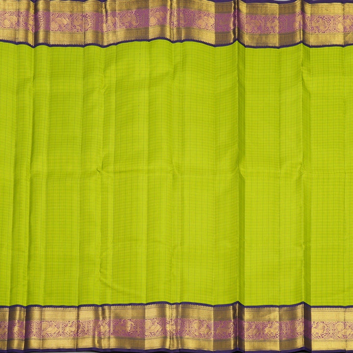 Hayagrivas Handloom Parrot Green Kanjivaram Silk Saree with Violet Border KBF392F3-1