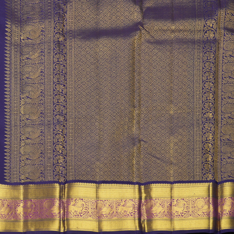 Hayagrivas Handloom Parrot Green Kanjivaram Silk Saree with Violet Border KBF392F3-1