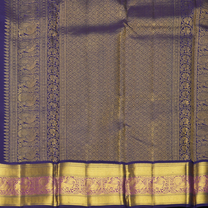 Hayagrivas Handloom Parrot Green Kanjivaram Silk Saree with Violet Border KBF392F3-1