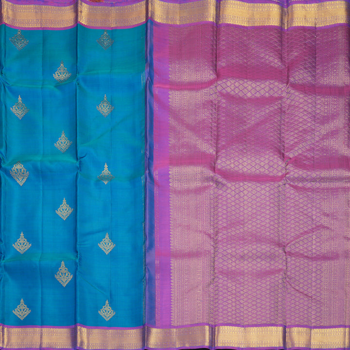 Hayagrivas Handloom Ananda Blue Kanjivaram Silk Saree with Purple Border KBF392F4-3