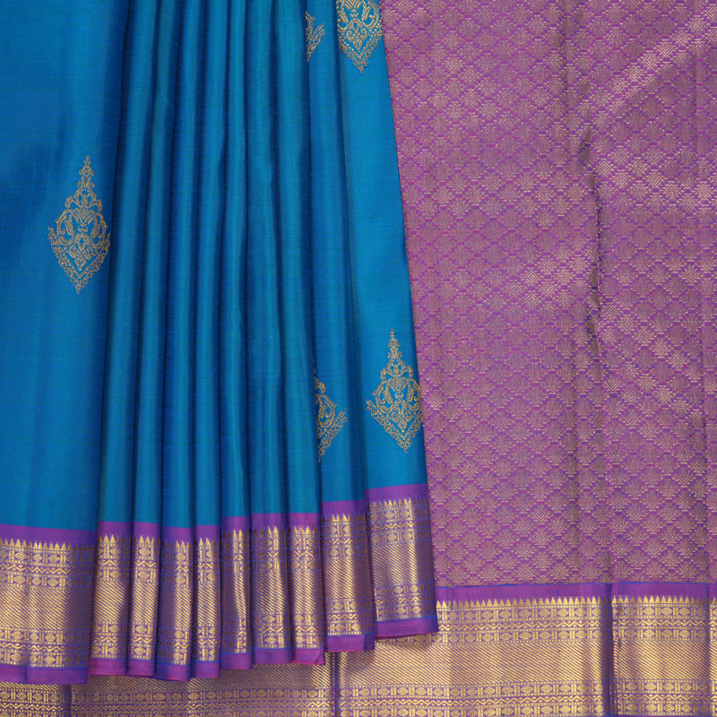 Hayagrivas Handloom Ananda Blue Kanjivaram Silk Saree with Purple Border KBF392F4-3