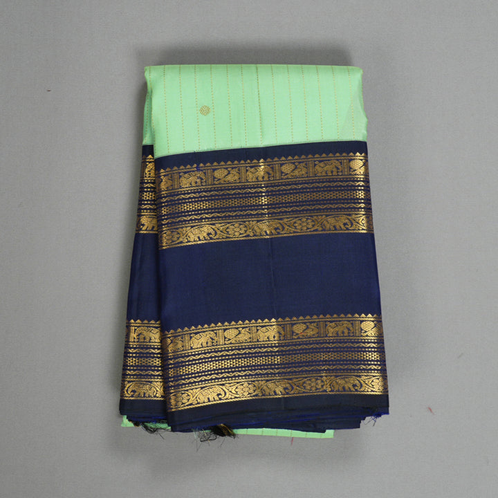 Hayagrivas Handloom Pista Green Kanjivaram Silk Saree with Dark Blue Border KBF393F7-1