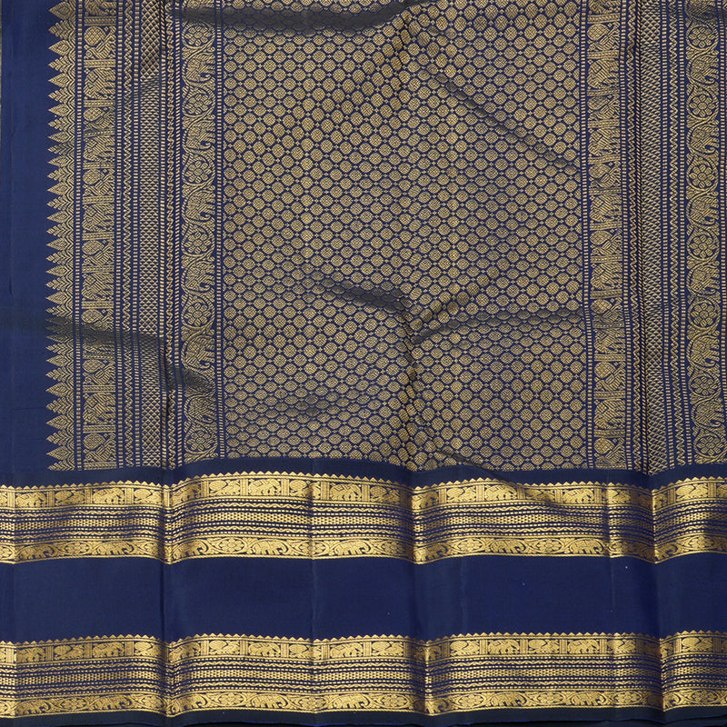 Hayagrivas Handloom Pista Green Kanjivaram Silk Saree with Dark Blue Border KBF393F7-1