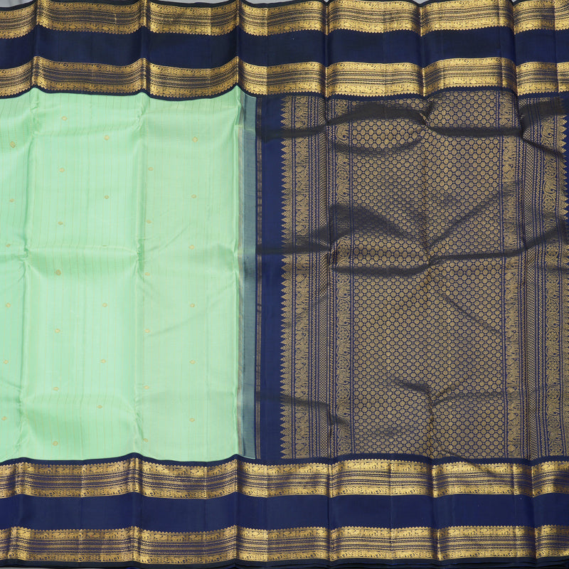 Hayagrivas Handloom Pista Green Kanjivaram Silk Saree with Dark Blue Border KBF393F7-1
