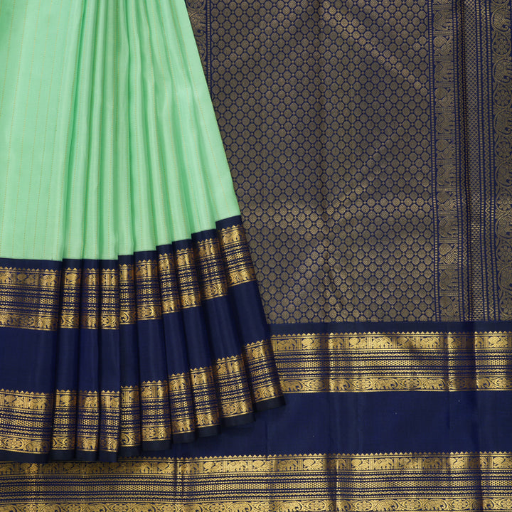 Hayagrivas Handloom Pista Green Kanjivaram Silk Saree with Dark Blue Border KBF393F7-1