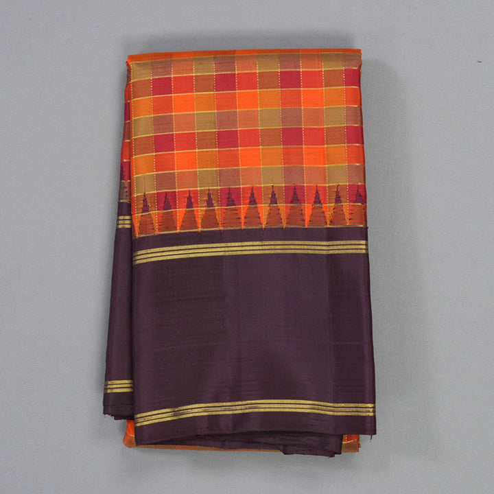 Hayagrivas Handloom Multicolour Checks Kanjivaram Silk Saree with Dark Plum Border KBF394F7-1