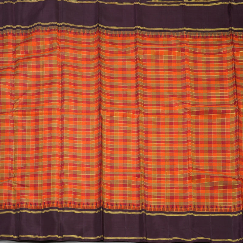 Hayagrivas Handloom Multicolour Checks Kanjivaram Silk Saree with Dark Plum Border KBF394F7-1