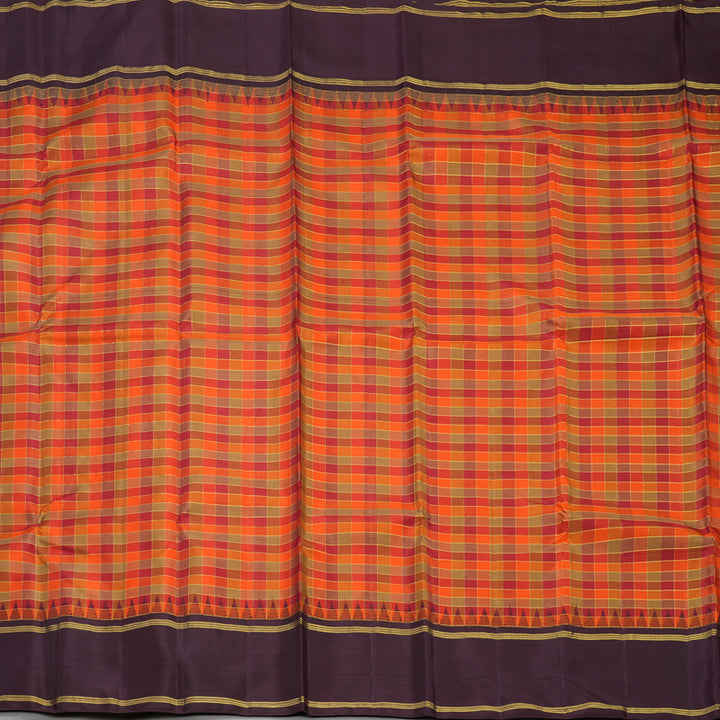 Hayagrivas Handloom Multicolour Checks Kanjivaram Silk Saree with Dark Plum Border KBF394F7-1