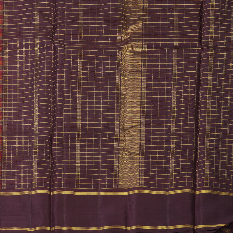 Hayagrivas Handloom Multicolour Checks Kanjivaram Silk Saree with Dark Plum Border KBF394F7-1