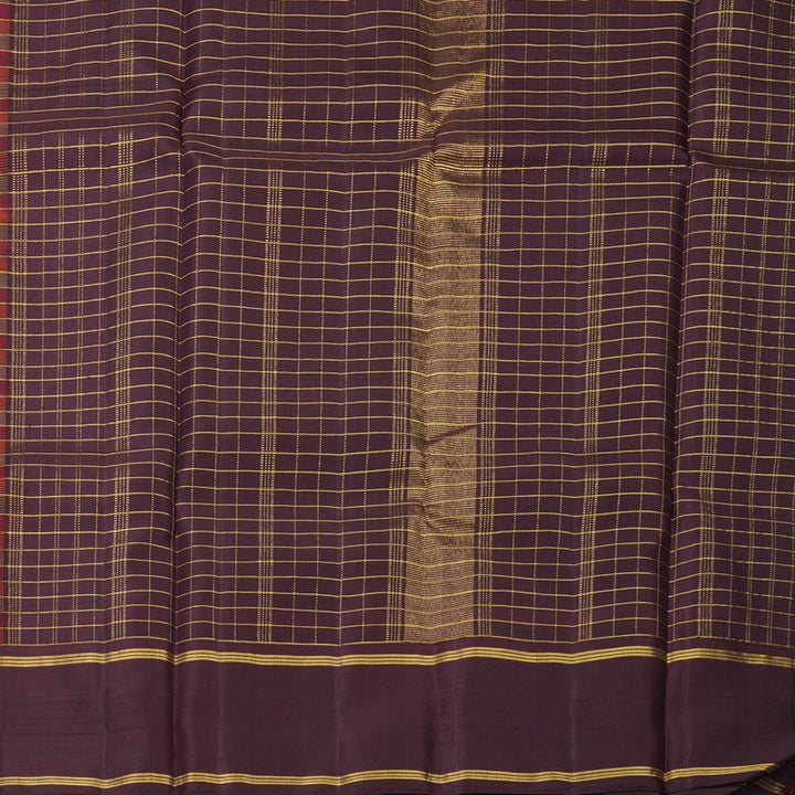 Hayagrivas Handloom Multicolour Checks Kanjivaram Silk Saree with Dark Plum Border KBF394F7-1