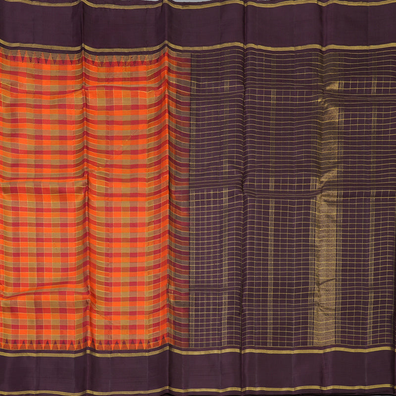 Hayagrivas Handloom Multicolour Checks Kanjivaram Silk Saree with Dark Plum Border KBF394F7-1