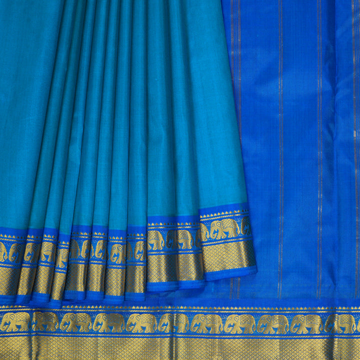 Hayagrivas Handloom Sky Blue Kanjivaram Silk Saree with Blue Border KBF395F1-18