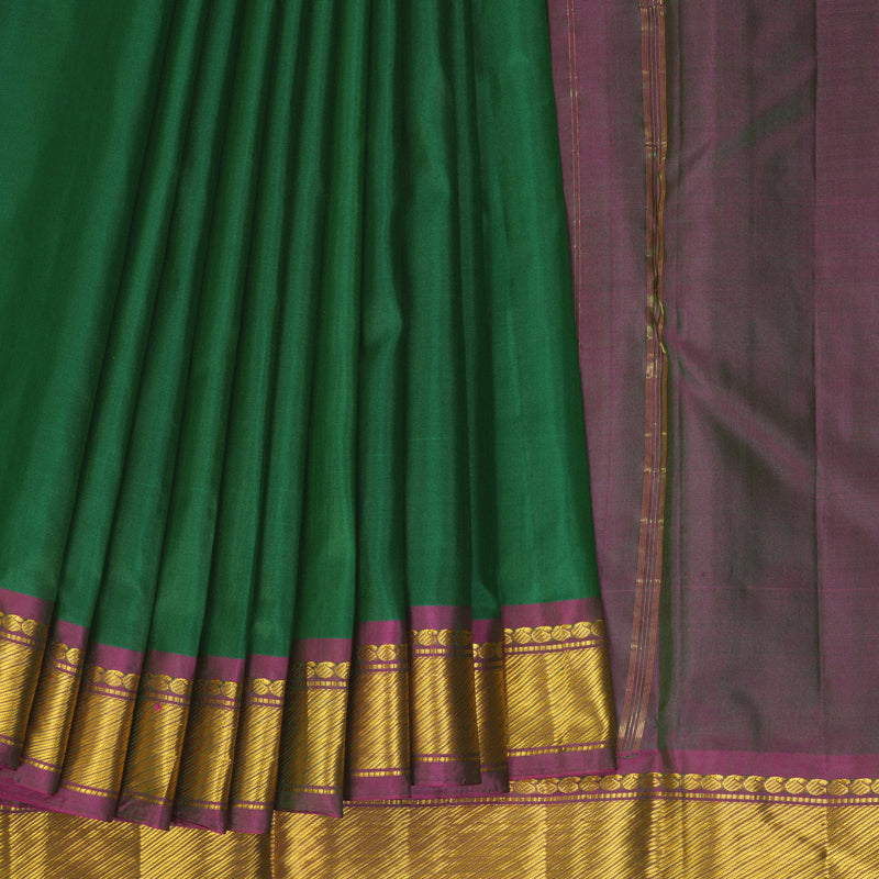 Hayagrivas Handloom Green Kanjivaram Silk Saree with Purple Border KBF395F1-25