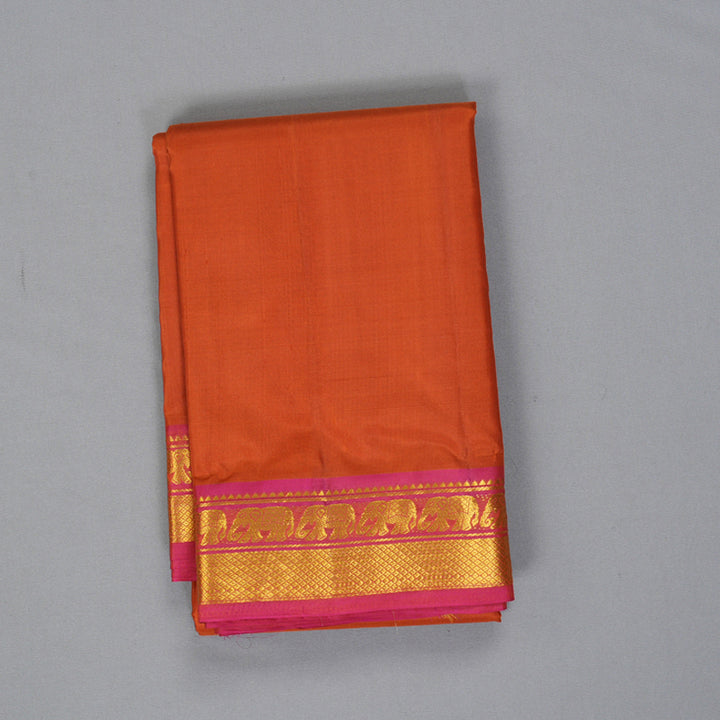 Hayagrivas Handloom Sunset Orange Kanjivaram Silk Saree with Pink Border KBF395F1-33