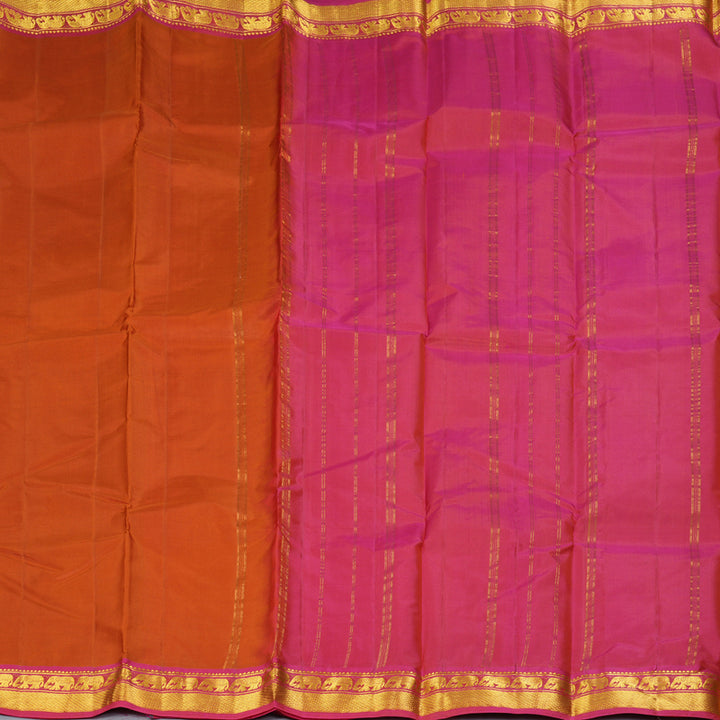 Hayagrivas Handloom Sunset Orange Kanjivaram Silk Saree with Pink Border KBF395F1-33
