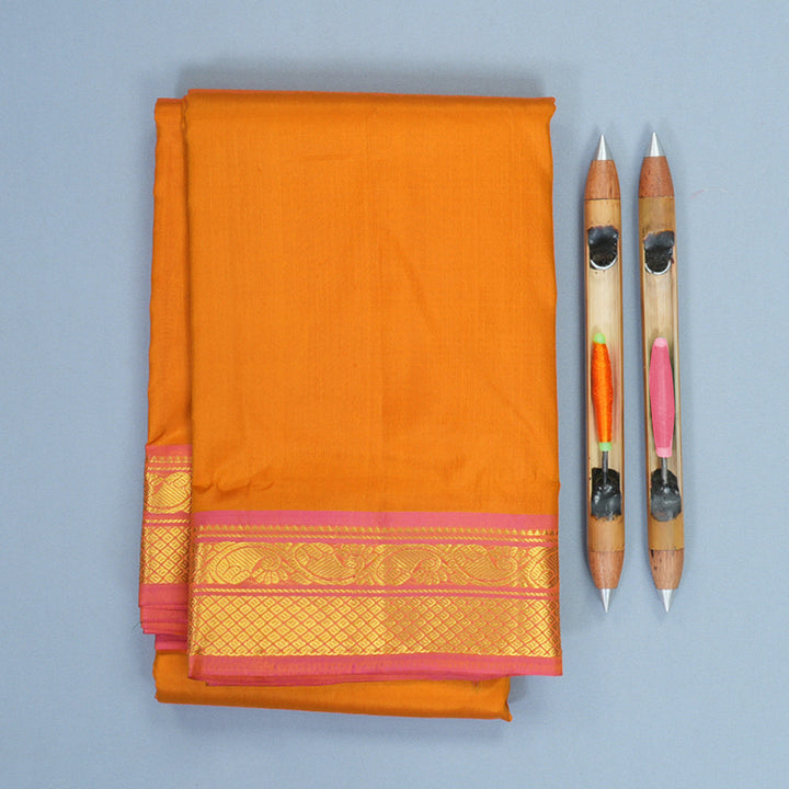Hayagrivas Handloom Orange Kanjivaram Silk Saree with Pink Border KBF395F1-46