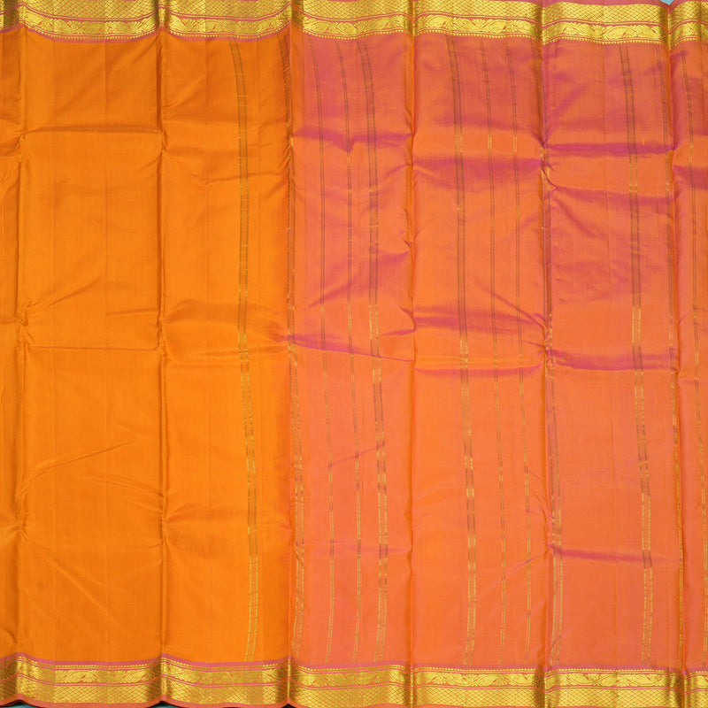 Hayagrivas Handloom Orange Kanjivaram Silk Saree with Pink Border KBF395F1-46