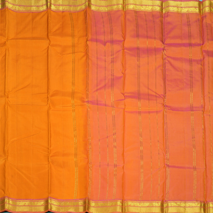 Hayagrivas Handloom Orange Kanjivaram Silk Saree with Pink Border KBF395F1-46