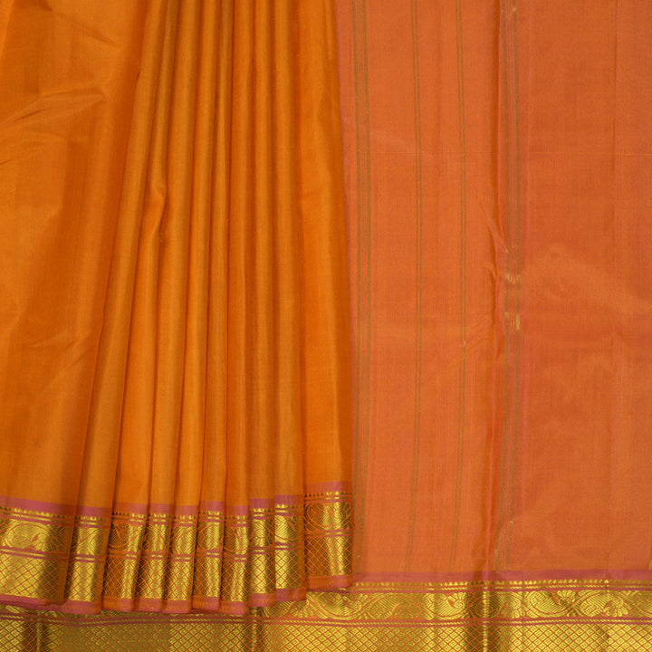Hayagrivas Handloom Orange Kanjivaram Silk Saree with Pink Border KBF395F1-46