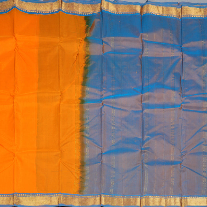 Hayagrivas Handloom Orange Kanjivaram Silk Saree with Ramar Blue Border KBF395F1-47