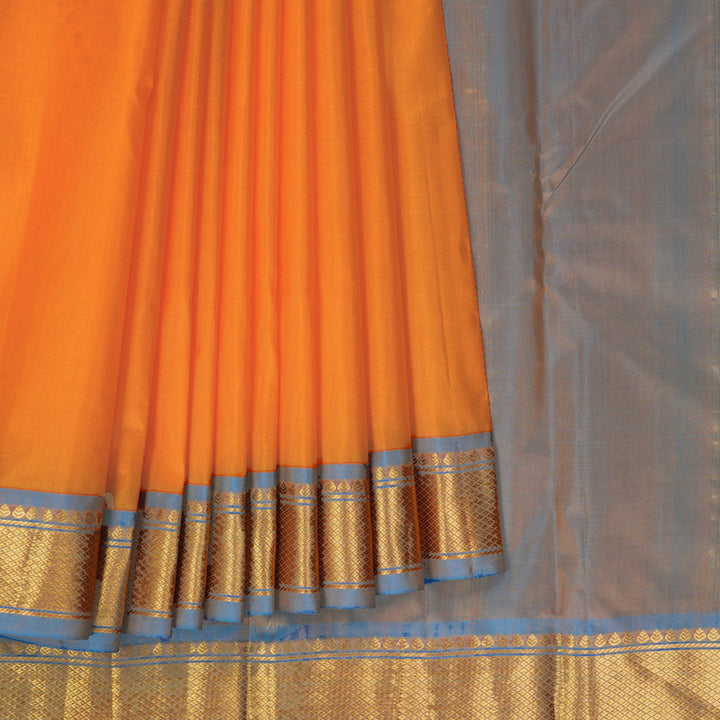 Hayagrivas Handloom Orange Kanjivaram Silk Saree with Ramar Blue Border KBF395F1-47