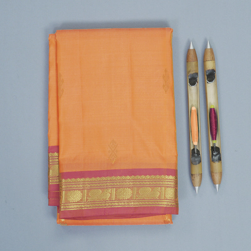 Hayagrivas Handloom Peach Orange Kanjivaram Silk Saree with Onion Pink Border KBF395F4-1