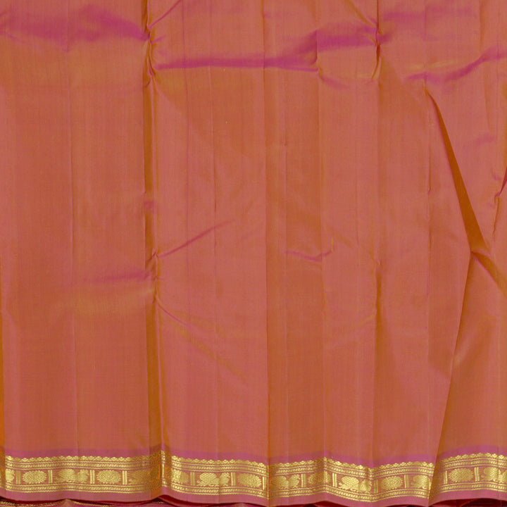 Hayagrivas Handloom Peach Orange Kanjivaram Silk Saree with Onion Pink Border KBF395F4-1