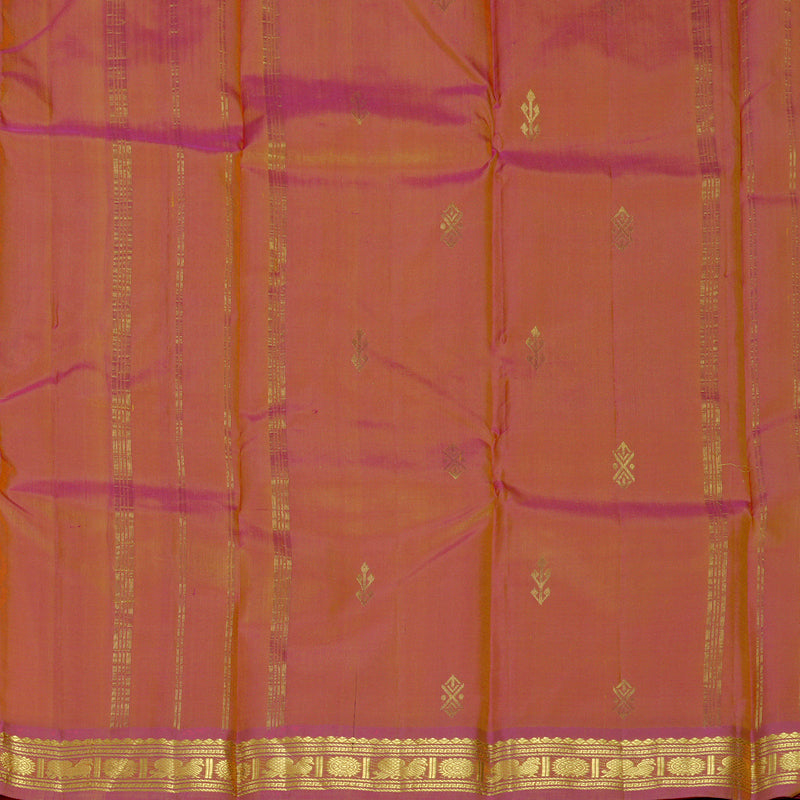 Hayagrivas Handloom Peach Orange Kanjivaram Silk Saree with Onion Pink Border KBF395F4-1