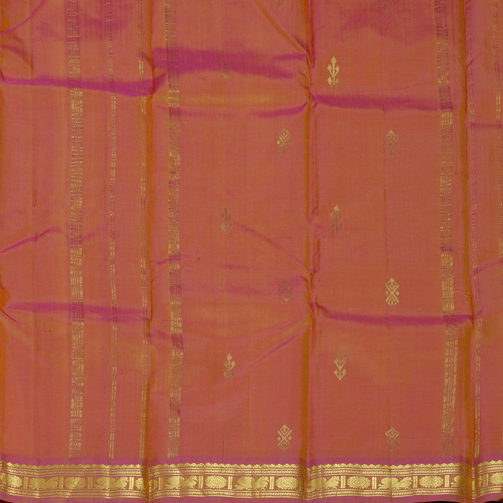 Hayagrivas Handloom Peach Orange Kanjivaram Silk Saree with Onion Pink Border KBF395F4-1