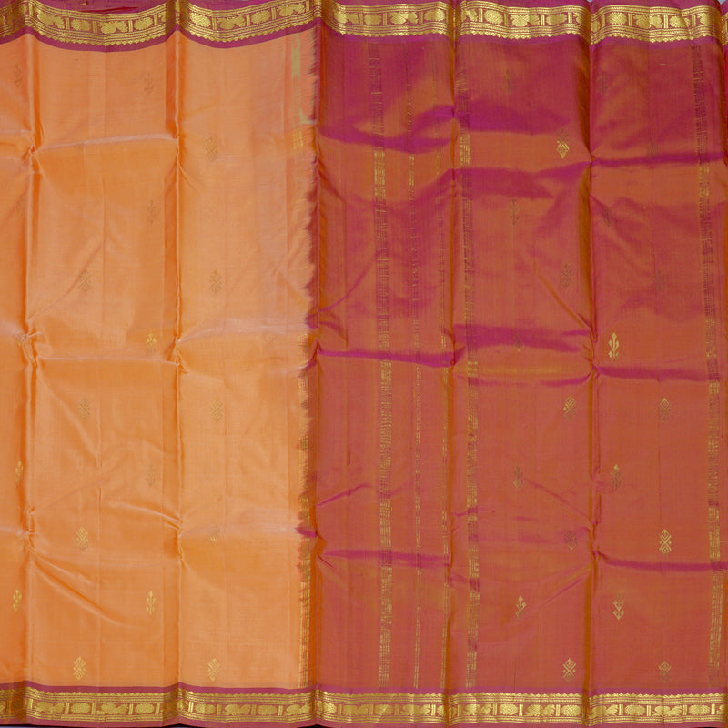 Hayagrivas Handloom Peach Orange Kanjivaram Silk Saree with Onion Pink Border KBF395F4-1