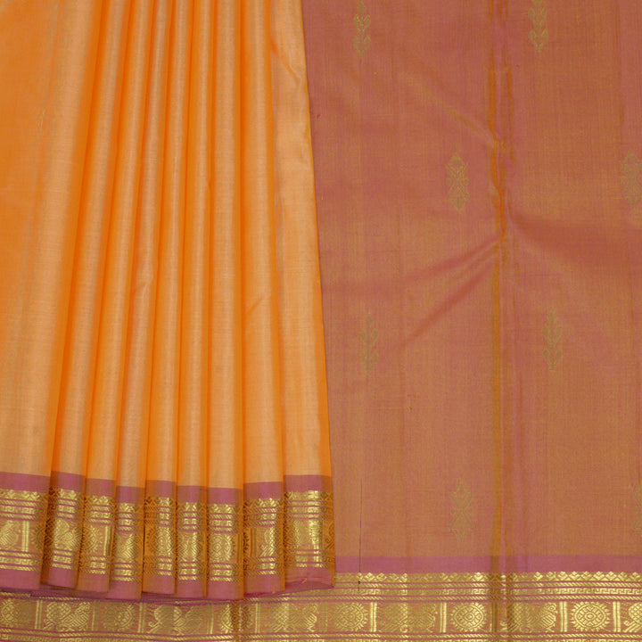 Hayagrivas Handloom Peach Orange Kanjivaram Silk Saree with Onion Pink Border KBF395F4-1