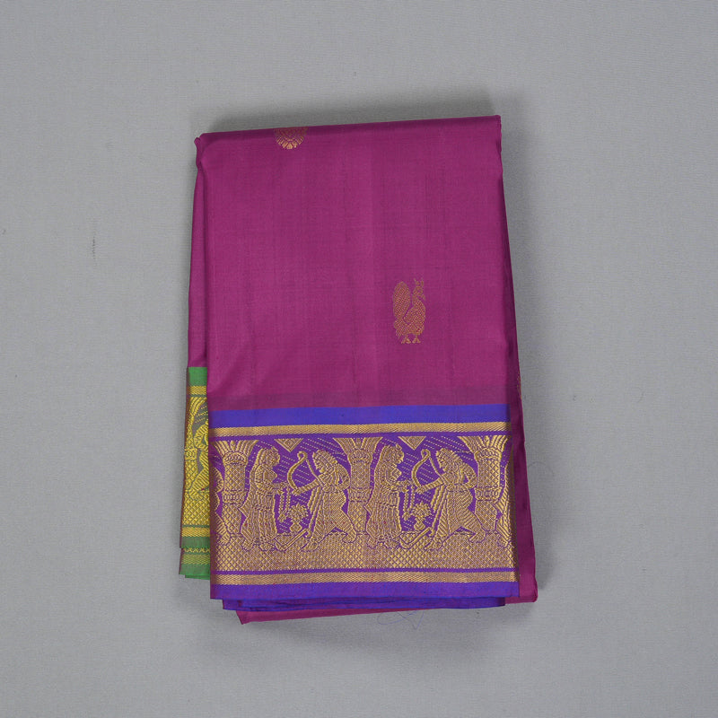 Hayagrivas Handloom Magenta Kanjivaram Silk Saree with Ganga Jamuna Border KBF395F5-1