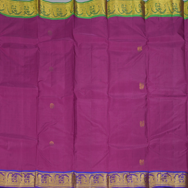 Hayagrivas Handloom Magenta Kanjivaram Silk Saree with Ganga Jamuna Border KBF395F5-1