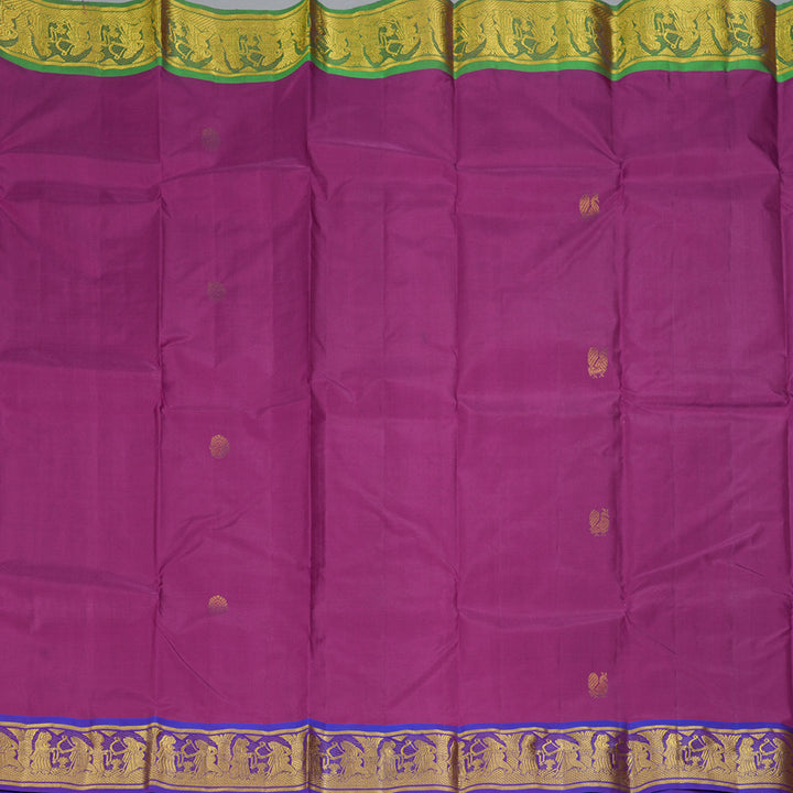 Hayagrivas Handloom Magenta Kanjivaram Silk Saree with Ganga Jamuna Border KBF395F5-1